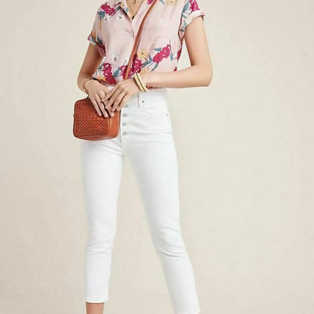 Citizens of Humanity Olivia Crop High Rise Ankle Button Fly White Jeans Sz 32